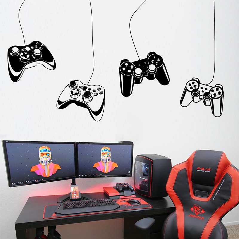 Gaming Accessories Wallpaper - 4 個ゲームコントローラーウォールステッカープレイルーム Ps ジョイスティックビデオゲームゾーンゲーマー Xbox 壁デカールキッズルームビニール家の装飾