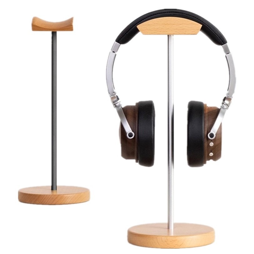Gaming Accessories For Setup - ブラックウォルナット材とアルミニウム製ヘッドホンスタンド、天然ウォルナットゲーミングヘッドセットホルダー、テーブルデスクディスプレイ用の頑丈な金属ベース付き