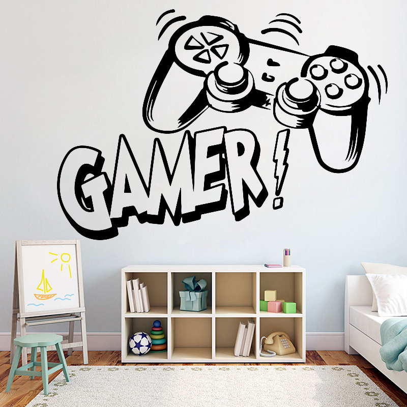 Gaming Accessories Wallpaper - ウォールステッカー子供部屋用ビデオゲームウォールステッカー子供の寝室用PVC壁アート壁画PS4ゲーマービニール4248