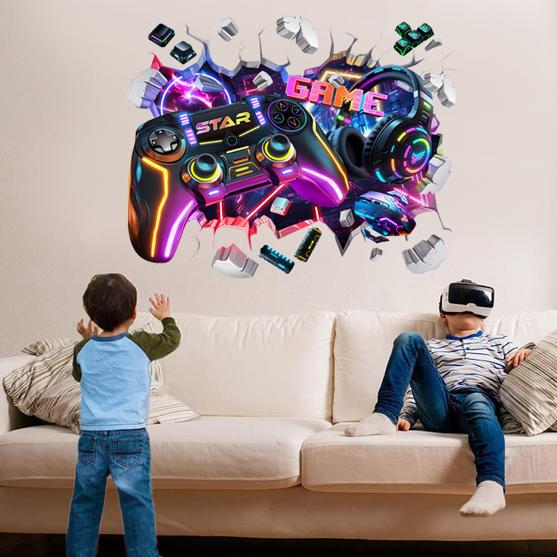 Gaming Accessories Wallpaper - 大型クールゲームコントローラーグラフィティウォールホールアートビニールステッカー、レベルアップゲーマー向け、子供部屋、ゲームルーム、家の装飾に