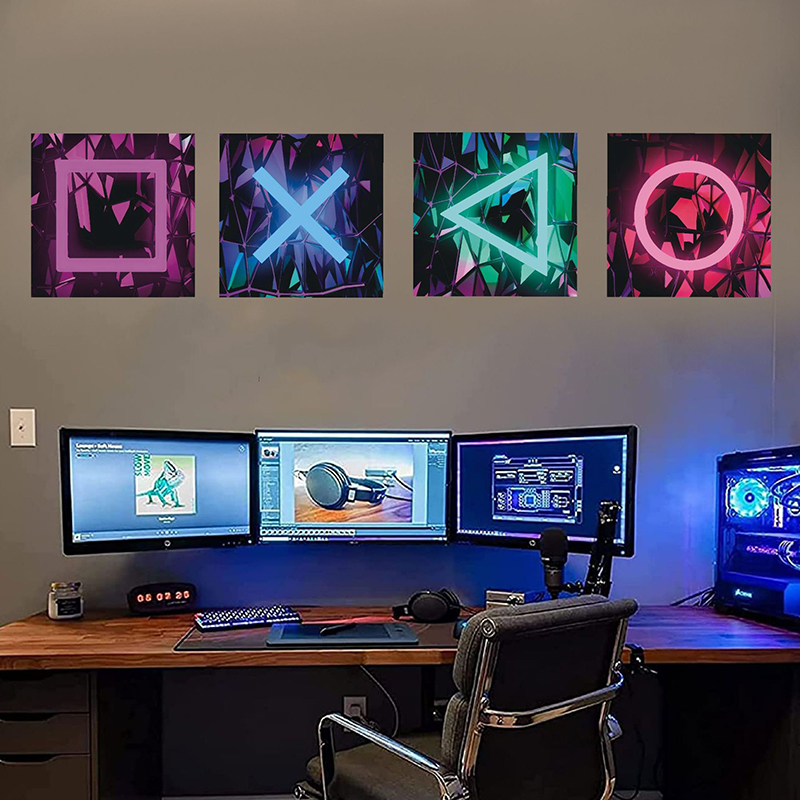 Gaming Accessories Wallpaper - ゲームルームの壁の装飾,ポスター,ステッカー,接着剤,ネオンボーイ,寝室用,PVCウォールステッカー,4個