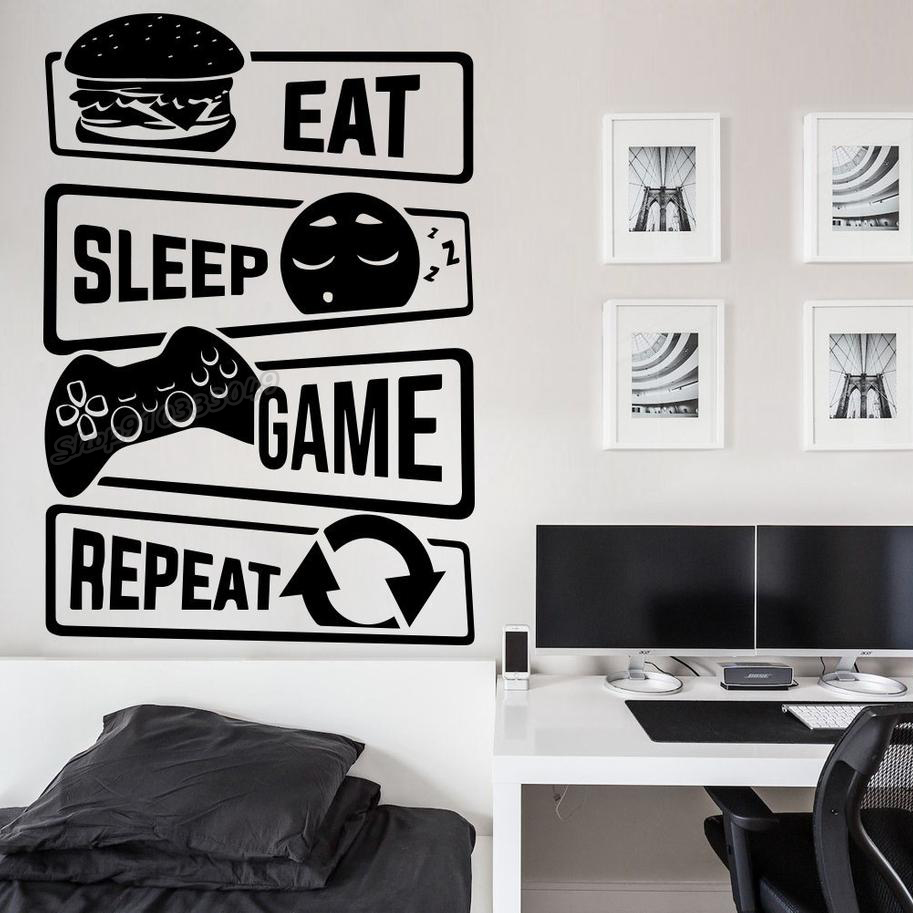 Gaming Accessories Wallpaper - 食べるゲーム繰り返しゲーマー壁ステッカーゲームbattlestationビニールの壁ゲームルームのインテリアギフトゲームデカールB331
