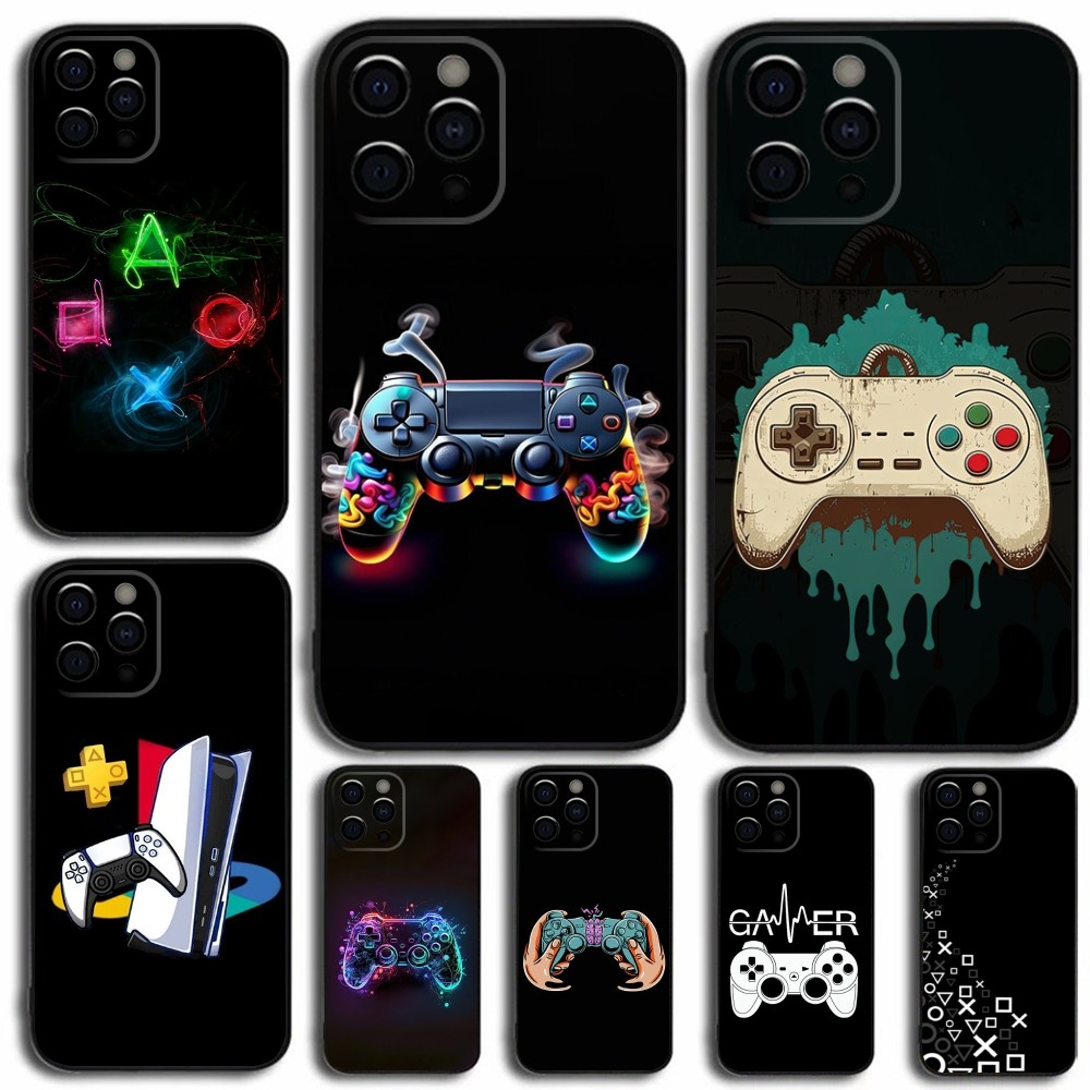 Gaming Accessories Iphone - ゲームコンソールゲームパッドゲーマープレイ電話ケース iPhone 16、15、14、13、12、11、プロ、X、XS、マックス、XR、プラス、ミニソフトブラックカバー