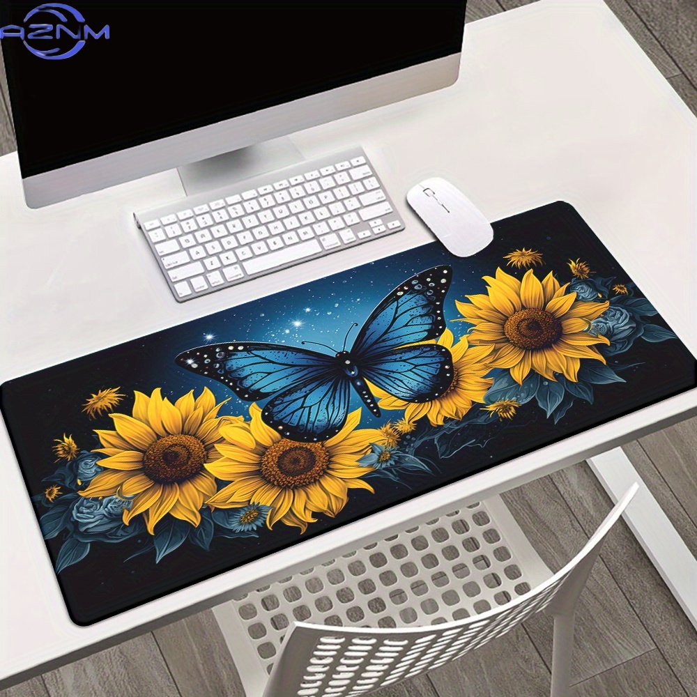 Gaming Accessories Wallpaper - 1pc バタフライサンフラワーステレオクリエイティブ壁紙マウスパッド、キーボードゲームアクセサリーマウスマット、オフィスコンピュータ PC ゲーマーラップ