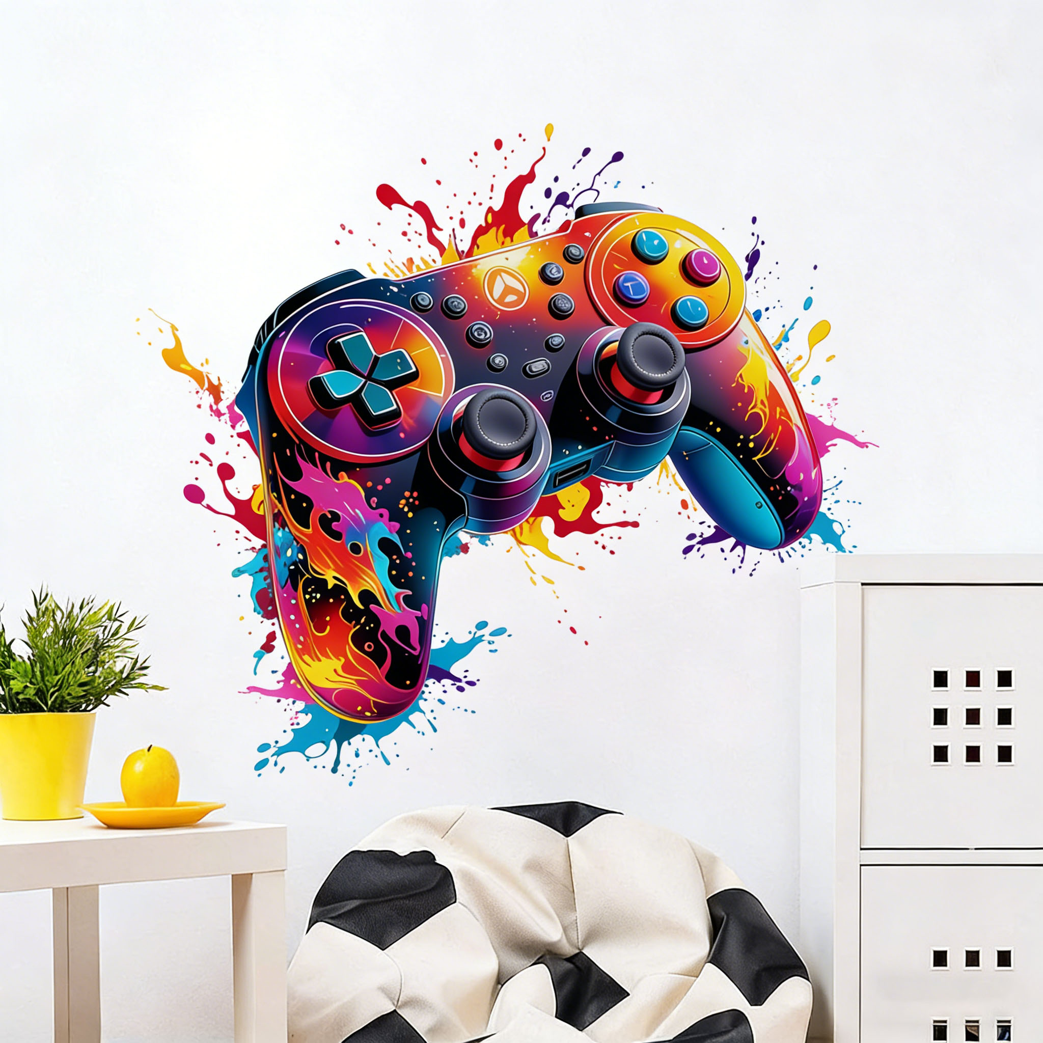 赤い炎のゲームコントローラーウォールデカール 寝室 ゲームル - Gaming Accessories Wallpaper のレビューと価格