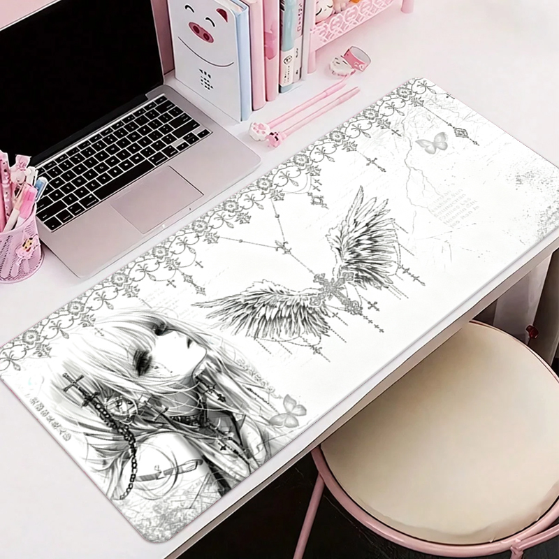 レザーマウスパッド黒白アニメ美学エンジェルガールマウスパッド - Gaming Accessories For Setup のレビューと価格